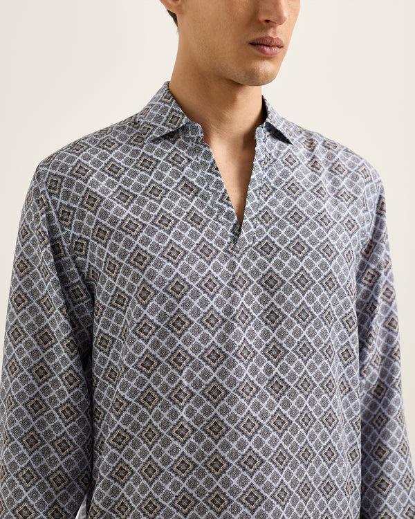 Orlebar Brown Orlebar Brown | Men's Relaxed Fit Open Resort Placket Paisley Season Print Shirt In Wave Blue – ORLEBAR BROWN