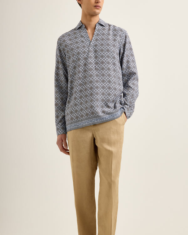 Orlebar Brown Orlebar Brown | Men's Relaxed Fit Open Resort Placket Paisley Season Print Shirt In Wave Blue – ORLEBAR BROWN