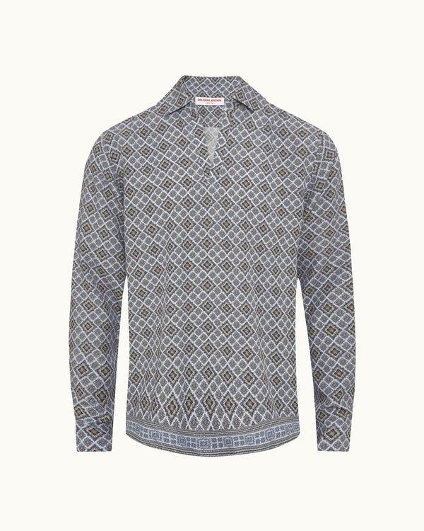 orlebar brown Orlebar Brown | Men's Relaxed Fit Open Resort Placket Paisley Season Print Shirt in Wave Blue – ORLEBAR BROWN