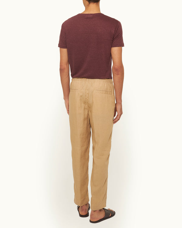 Orlebar Brown Orlebar Brown | Men's Relaxed Fit Piping Linen Trousers In Biscuit Beige/Damson Red – ORLEBAR BROWN