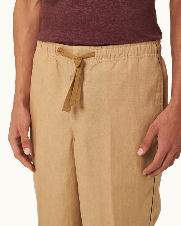 Orlebar Brown Orlebar Brown | Men's Relaxed Fit Piping Linen Trousers In Biscuit Beige/Damson Red – ORLEBAR BROWN