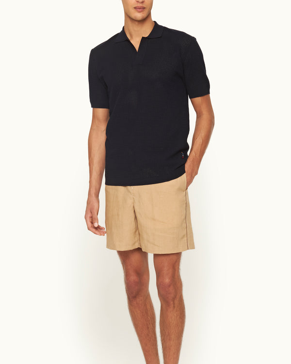 Orlebar Brown Orlebar Brown | Men's Relaxed Fit Piping Seam Linen Drawcord Shorts In Biscuit Beige/Damson Red – ORLEBAR BROWN