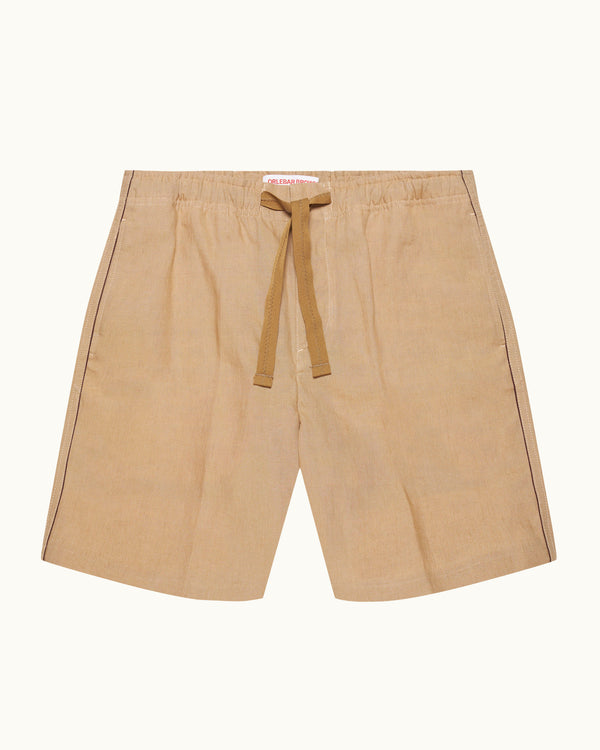 orlebar brown Orlebar Brown | Men's Relaxed Fit Piping Seam Linen Drawcord Shorts in Biscuit Beige/Damson Red – ORLEBAR BROWN