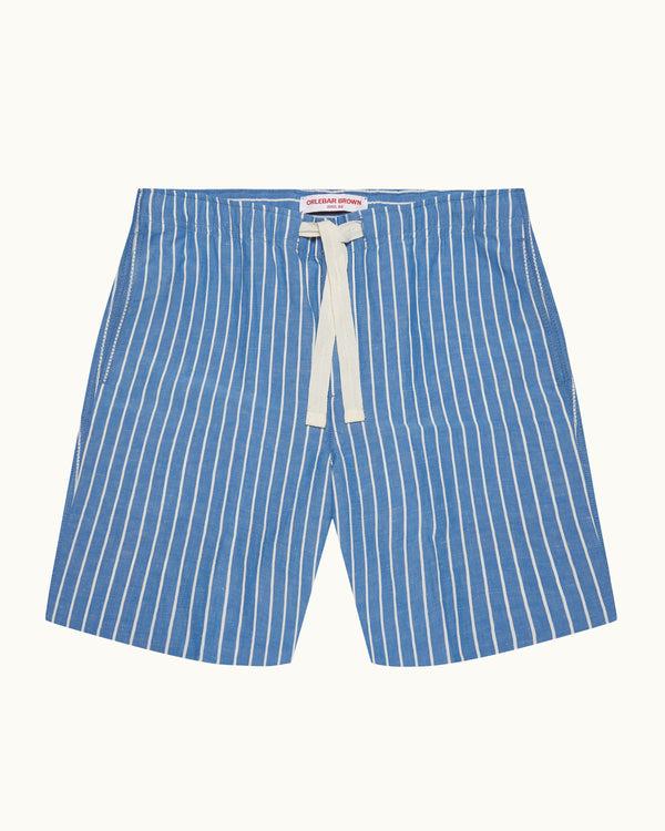 orlebar brown Orlebar Brown | Men's Relaxed Fit Striped Drawcord Linen Shorts in Catalina Blue/White Sand – ORLEBAR BROWN