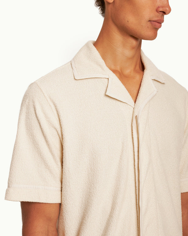 Orlebar Brown Orlebar Brown | Men's Relaxed Fit Towelling Lounge Shirt In Cream | 007 Gold Collection – ORLEBAR BROWN