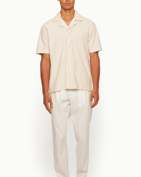 Orlebar Brown Orlebar Brown | Men's Relaxed Fit Towelling Lounge Shirt In Cream | 007 Gold Collection – ORLEBAR BROWN