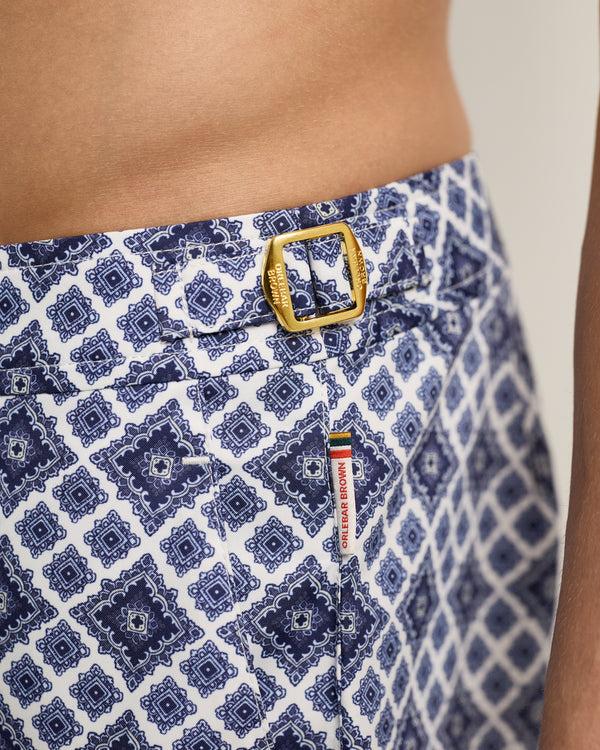 Orlebar Brown Orlebar Brown | Men's Shorter-Length Paisley Season Print Swim Shorts In White Sand – ORLEBAR BROWN