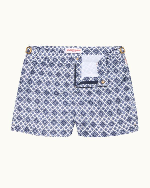 orlebar brown Orlebar Brown | Men's Shorter-Length Paisley Season Print Swim Shorts in White Sand – ORLEBAR BROWN