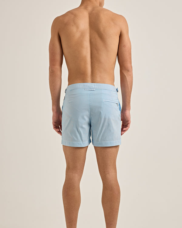 Orlebar Brown Orlebar Brown | Men's Shorter-Length Seersucker Stripe Swim Shorts In Aqua Blue/White Stripe – ORLEBAR BROWN