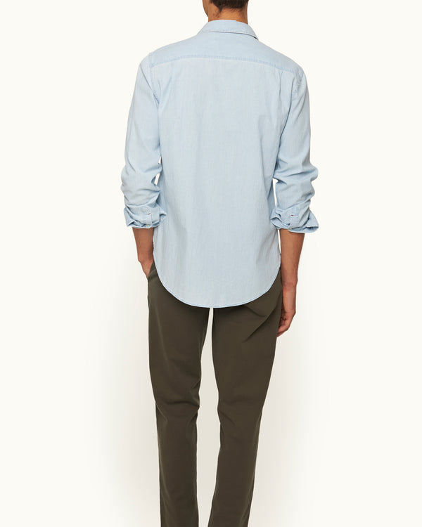 Orlebar Brown Orlebar Brown | Men's Tailored Fit Classic Collar Long-Sleeve Cotton Chambray Shirt In Wave Blue – ORLEBAR BROWN