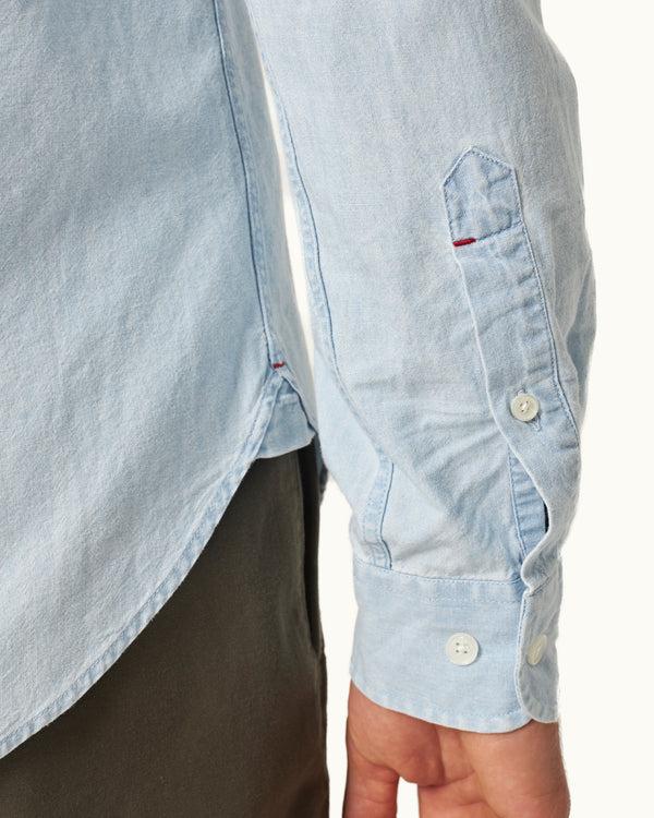 Orlebar Brown Orlebar Brown | Men's Tailored Fit Classic Collar Long-Sleeve Cotton Chambray Shirt In Wave Blue – ORLEBAR BROWN