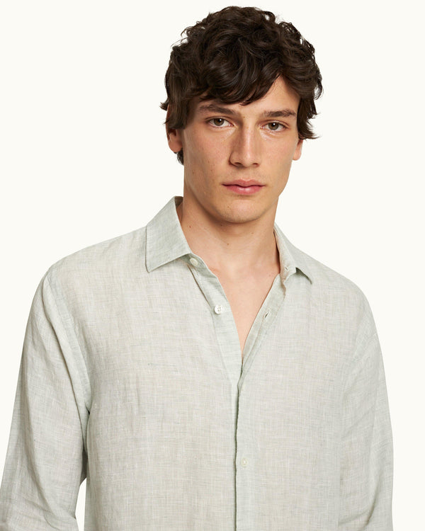 Orlebar Brown Orlebar Brown | Men's Tailored Fit Classic Collar Long-Sleeve Lightweight Linen Shirt In White Jade/White – ORLEBAR BROWN
