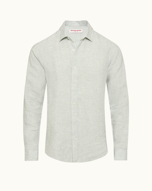 orlebar brown Orlebar Brown | Men's Tailored Fit Classic Collar Long-Sleeve Lightweight Linen Shirt in White Jade/White – ORLEBAR BROWN