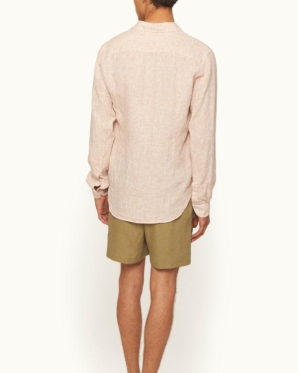 Orlebar Brown Orlebar Brown | Men's Tailored Fit Classic Collar Long-Sleeve Lightweight Linen Shirt In Ember Orange/White – ORLEBAR BROWN