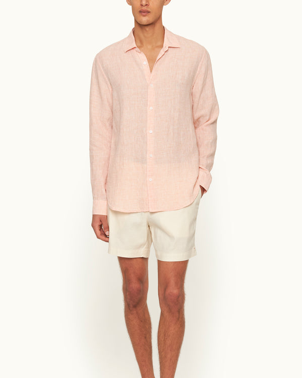 Orlebar Brown Orlebar Brown | Men's Tailored Fit Classic Collar Long-Sleeve Lightweight Linen Shirt In Pink Sand/White – ORLEBAR BROWN