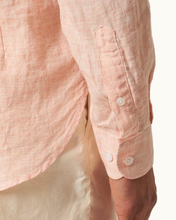 Orlebar Brown Orlebar Brown | Men's Tailored Fit Classic Collar Long-Sleeve Lightweight Linen Shirt In Pink Sand/White – ORLEBAR BROWN