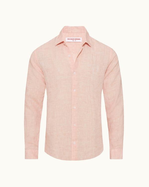 orlebar brown Orlebar Brown | Men's Tailored Fit Classic Collar Long-Sleeve Lightweight Linen Shirt in Pink Sand/White – ORLEBAR BROWN