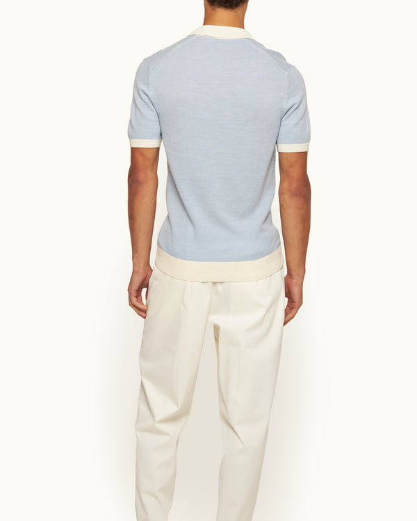 Orlebar Brown Orlebar Brown | Men's Tailored Fit Contrast Texture Merino Polo Shirt In River Blue/White Sand – ORLEBAR BROWN