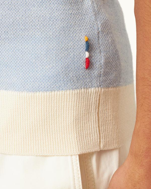 Orlebar Brown Orlebar Brown | Men's Tailored Fit Contrast Texture Merino Polo Shirt In River Blue/White Sand – ORLEBAR BROWN