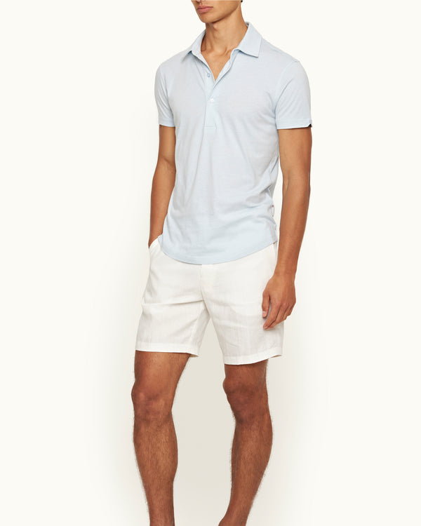 Orlebar Brown Orlebar Brown | Men's Tailored Fit Cotton-Silk Polo Shirt In Springwater Blue – ORLEBAR BROWN