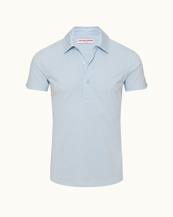 orlebar brown Orlebar Brown | Men's Tailored Fit Cotton-Silk Polo Shirt in Springwater Blue – ORLEBAR BROWN