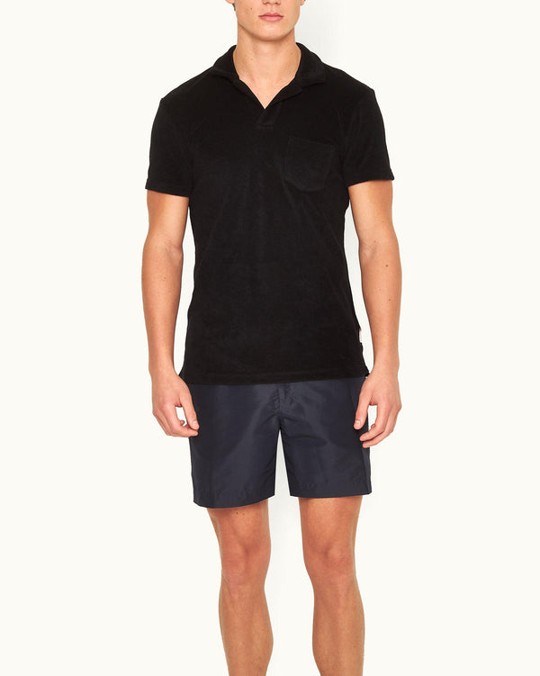 Orlebar Brown Orlebar Brown | Men's Tailored Fit Cotton Towelling Resort Polo Shirt In Black – ORLEBAR BROWN
