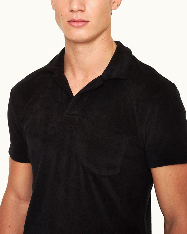 Orlebar Brown Orlebar Brown | Men's Tailored Fit Cotton Towelling Resort Polo Shirt In Black – ORLEBAR BROWN