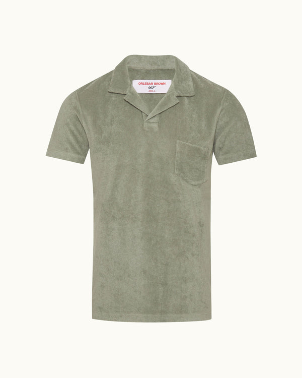 orlebar brown Orlebar Brown | Men's Tailored Fit Cotton Towelling Resort Polo Shirt in Green | 007 Gold Collection – ORLEBAR BROWN