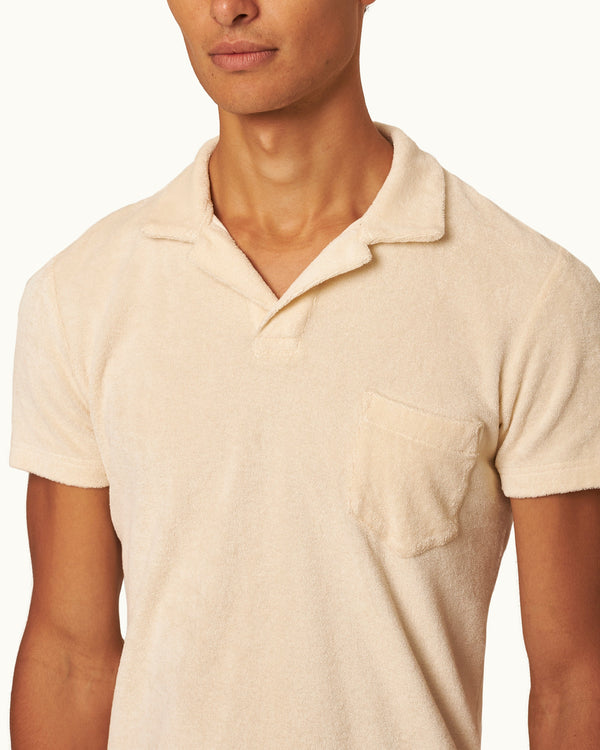 Orlebar Brown Orlebar Brown | Men's Tailored Fit Cotton Towelling Resort Polo Shirt In Cream | 007 Gold Collection – ORLEBAR BROWN