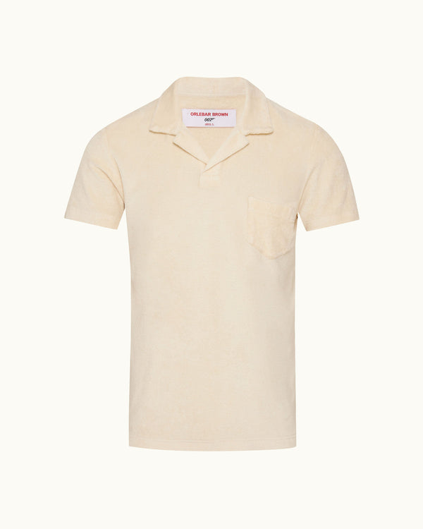 orlebar brown Orlebar Brown | Men's Tailored Fit Cotton Towelling Resort Polo Shirt in Cream | 007 Gold Collection – ORLEBAR BROWN