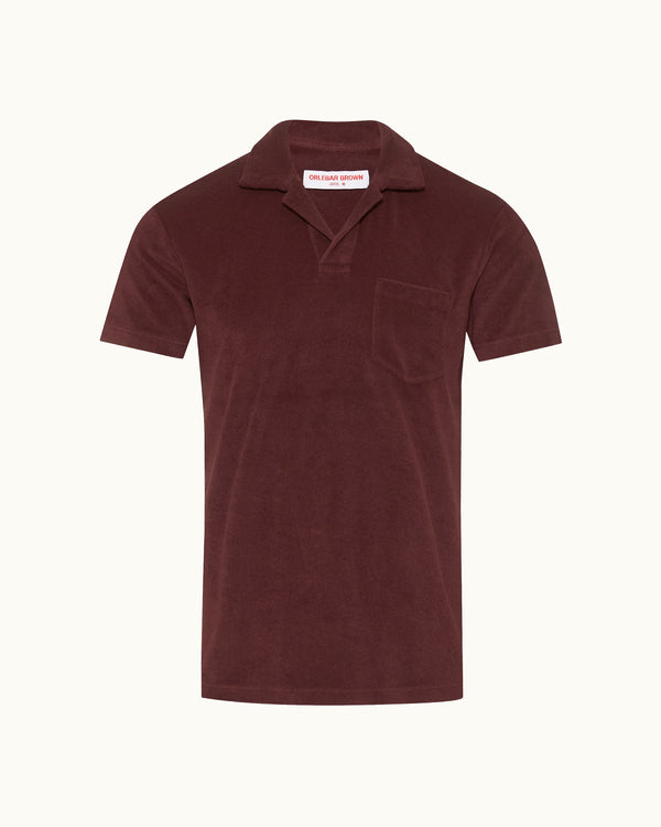 orlebar brown Orlebar Brown | Men's Tailored Fit Cotton Towelling Resort Polo Shirt in Damson Red – ORLEBAR BROWN