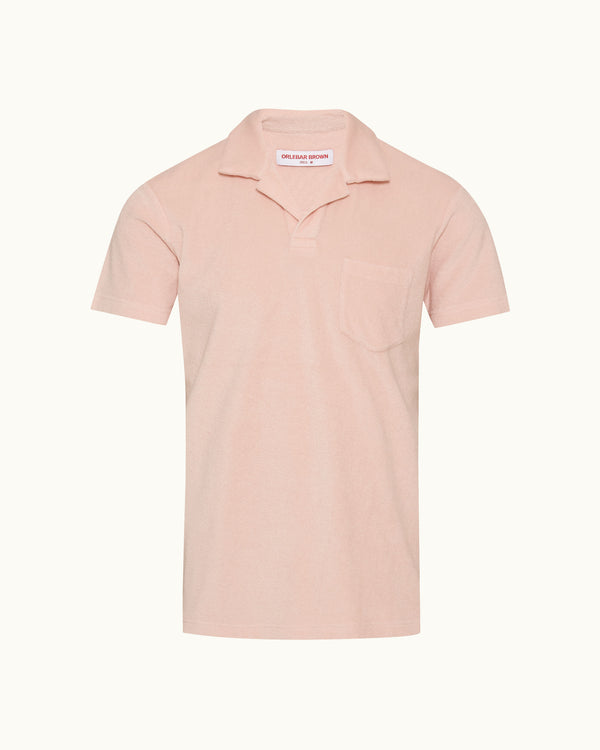 orlebar brown Orlebar Brown | Men's Tailored Fit Cotton Towelling Resort Polo Shirt in Pink Sand – ORLEBAR BROWN