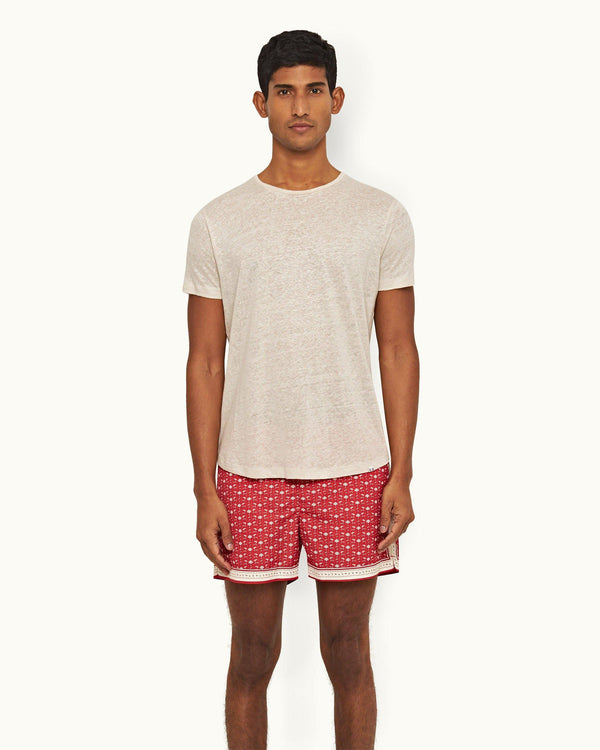 Orlebar Brown Orlebar Brown | Men's Tailored Fit Crew Neck Linen T-Shirt In Pebble Colour – ORLEBAR BROWN