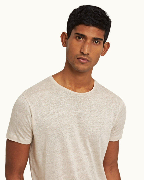 Orlebar Brown Orlebar Brown | Men's Tailored Fit Crew Neck Linen T-Shirt In Pebble Colour – ORLEBAR BROWN