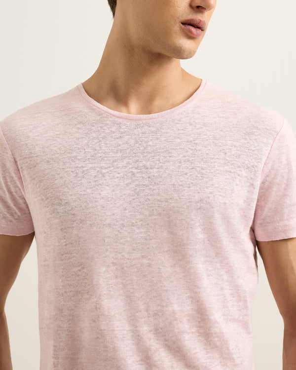 Orlebar Brown Orlebar Brown | Men's Tailored Fit Crew Neck Linen T-Shirt In Rodeo Pink – ORLEBAR BROWN