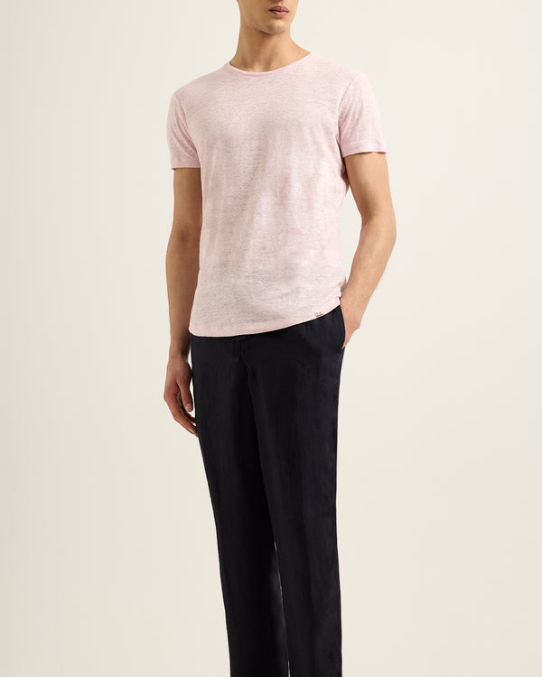 Orlebar Brown Orlebar Brown | Men's Tailored Fit Crew Neck Linen T-Shirt In Rodeo Pink – ORLEBAR BROWN