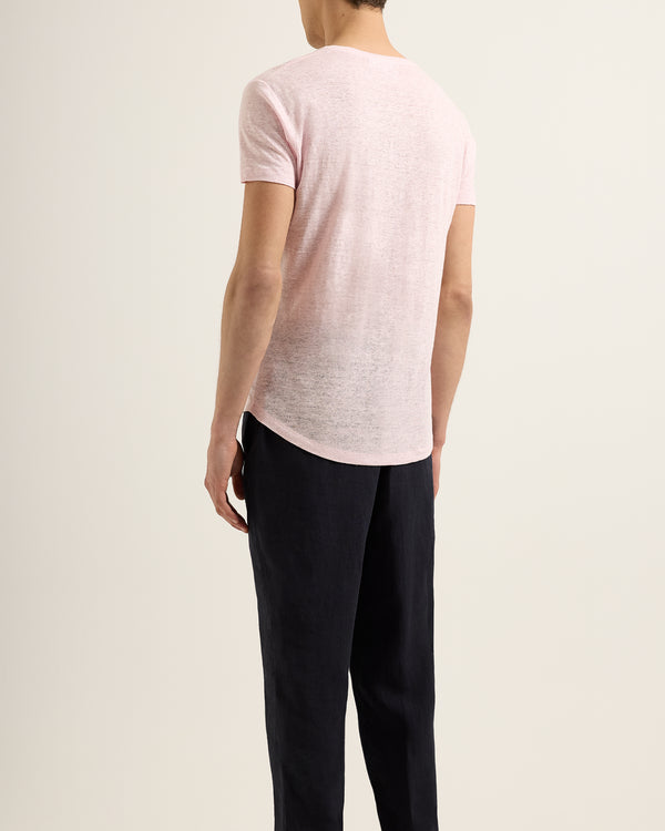 Orlebar Brown Orlebar Brown | Men's Tailored Fit Crew Neck Linen T-Shirt In Rodeo Pink – ORLEBAR BROWN