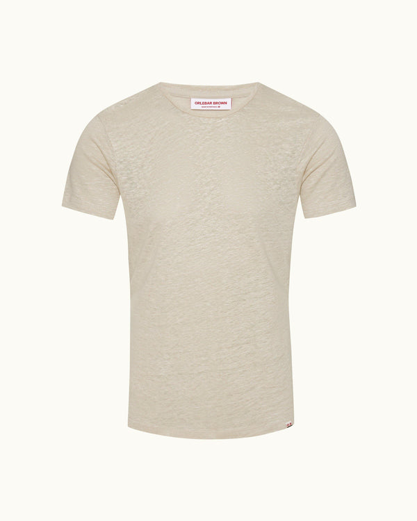 orlebar brown Orlebar Brown | Men's Tailored Fit Crew Neck Linen T-Shirt In Pebble Colour – ORLEBAR BROWN
