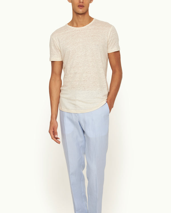 Orlebar Brown Orlebar Brown | Men's Tailored Fit Crewneck Linen T-Shirt In Latte Cream – ORLEBAR BROWN