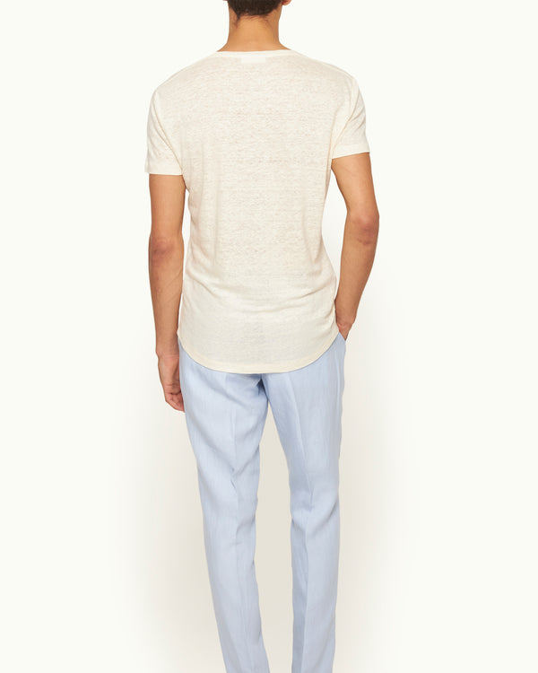 Orlebar Brown Orlebar Brown | Men's Tailored Fit Crewneck Linen T-Shirt In Latte Cream – ORLEBAR BROWN
