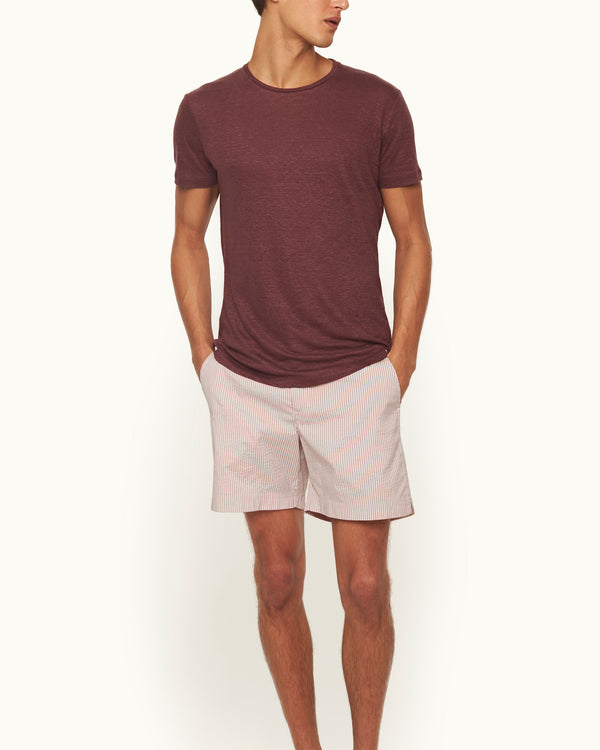 Orlebar Brown Orlebar Brown | Men's Tailored Fit Crewneck Linen T-Shirt In Damson Red – ORLEBAR BROWN