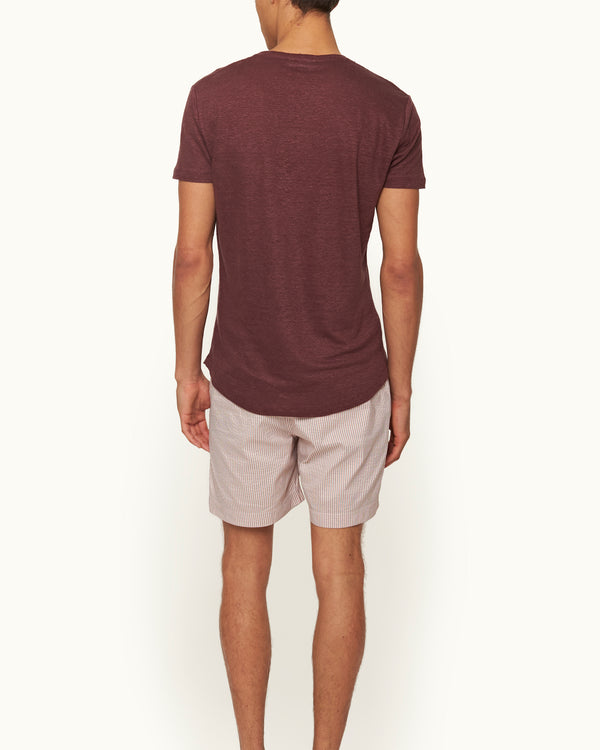 Orlebar Brown Orlebar Brown | Men's Tailored Fit Crewneck Linen T-Shirt In Damson Red – ORLEBAR BROWN