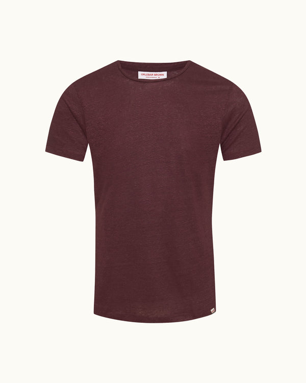 orlebar brown Orlebar Brown | Men's Tailored Fit Crewneck Linen T-Shirt in Damson Red – ORLEBAR BROWN