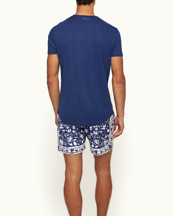 Orlebar Brown Orlebar Brown | Men's Tailored Fit Crewneck Linen T-shirt In River Blue – ORLEBAR BROWN
