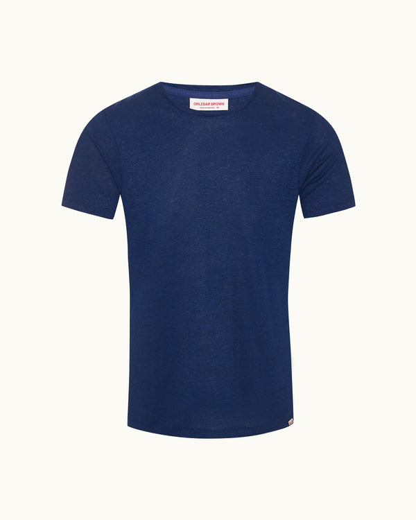 orlebar brown Orlebar Brown | Men's Tailored Fit Crewneck Linen T-shirt in River Blue – ORLEBAR BROWN
