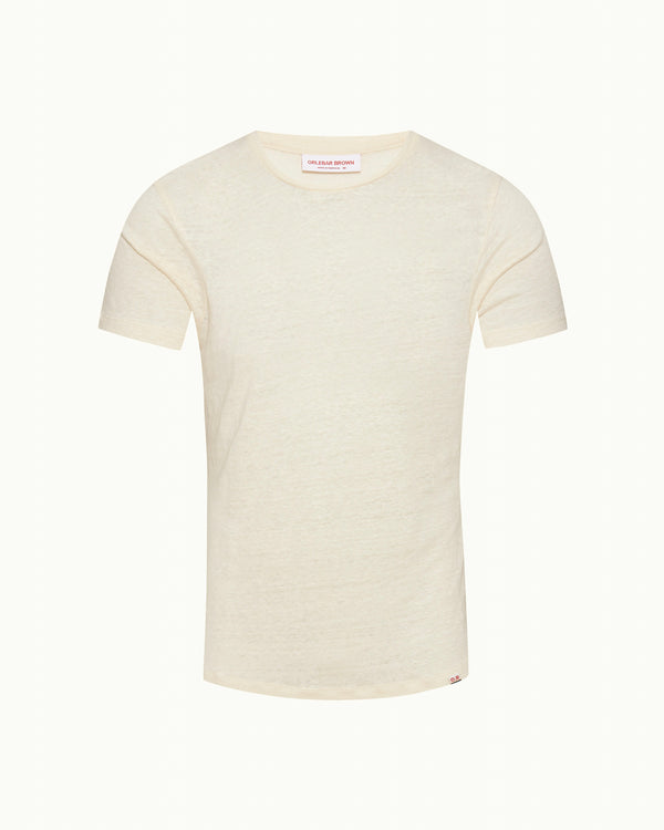 orlebar brown Orlebar Brown | Men's Tailored Fit Crewneck Linen T-Shirt in Latte Cream – ORLEBAR BROWN