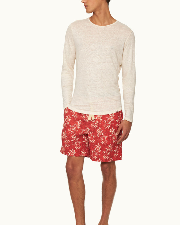 Orlebar Brown Orlebar Brown | Men's Tailored Fit Crewneck Long-Sleeve Linen T-Shirt In Latte Cream – ORLEBAR BROWN