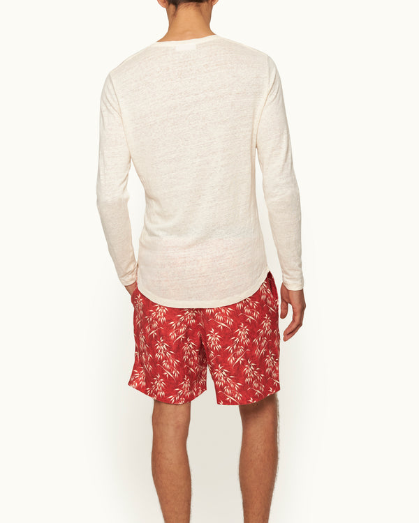 Orlebar Brown Orlebar Brown | Men's Tailored Fit Crewneck Long-Sleeve Linen T-Shirt In Latte Cream – ORLEBAR BROWN