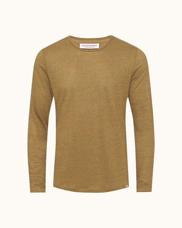 orlebar brown Orlebar Brown | Men's Tailored Fit Crewneck Long-Sleeve Linen T-Shirt in Agave Green – ORLEBAR BROWN