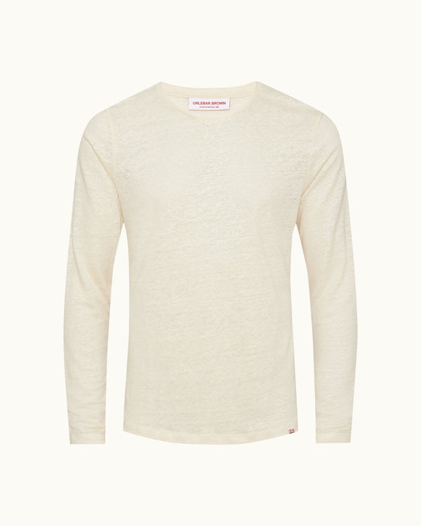 orlebar brown Orlebar Brown | Men's Tailored Fit Crewneck Long-Sleeve Linen T-Shirt in Latte Cream – ORLEBAR BROWN